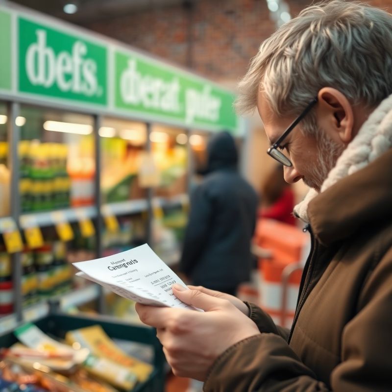 Osoba analizująca paragon w supermarkecie – zbliżenie na ceny